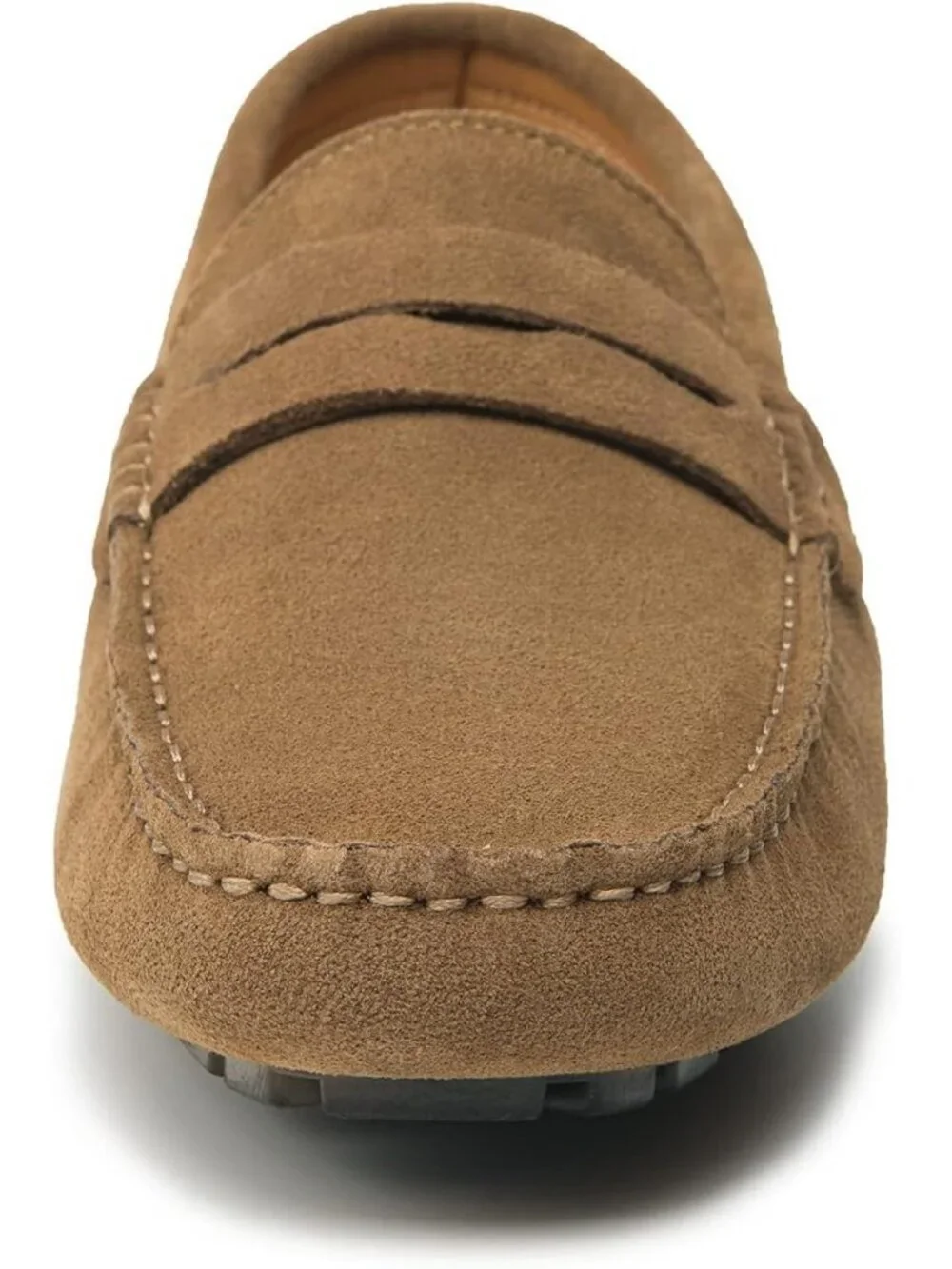 Go Tour Men's Khaki Suede Leather Loafers Penny Slip On Flats Comfortable Shoes